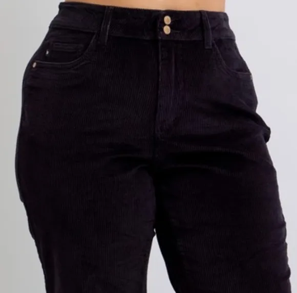 Judy Blue High-Rise Corduroy Double Button Pants Relaxed Boyfriend Wide Leg