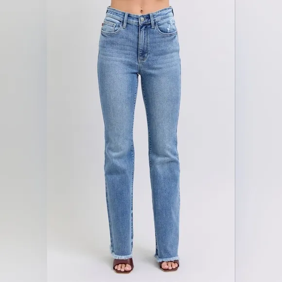 Judy Blue High Rise Medium Wash Frayed Hem Classic Bootcut Jeans Various NEW