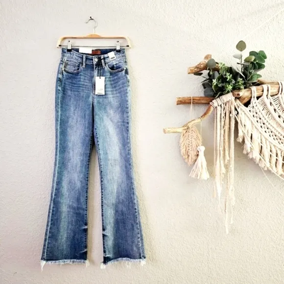 Judy Blue High Rise Medium Wash Frayed Hem Classic Bootcut Jeans Various NEW