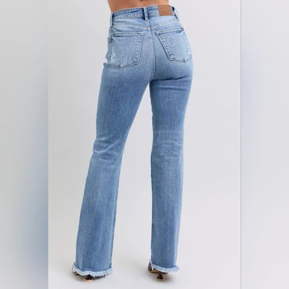 Judy Blue High Rise Medium Wash Frayed Hem Classic Bootcut Jeans Various NEW