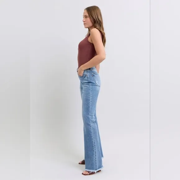 Judy Blue High Rise Medium Wash Frayed Hem Classic Bootcut Jeans Various NEW