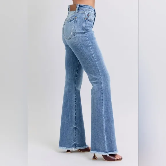 Judy Blue High Rise Medium Wash Frayed Hem Classic Bootcut Jeans Various NEW