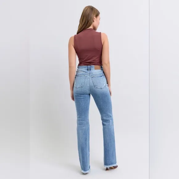 Judy Blue High Rise Medium Wash Frayed Hem Classic Bootcut Jeans Various NEW