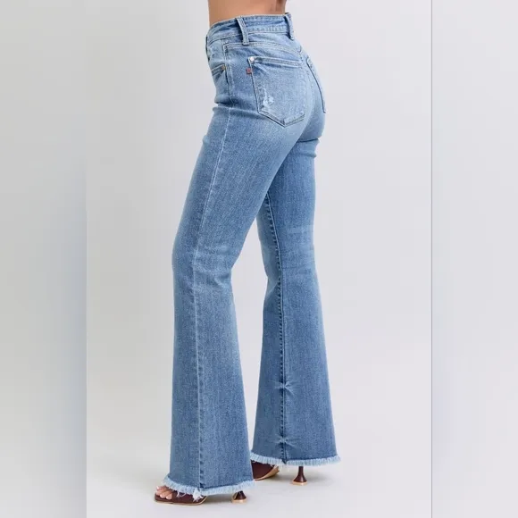 Judy Blue High Rise Medium Wash Frayed Hem Classic Bootcut Jeans Various NEW
