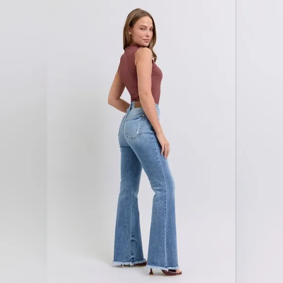 Judy Blue High Rise Medium Wash Frayed Hem Classic Bootcut Jeans Various NEW
