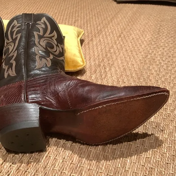 JUSTIN LIZARD &amp; LEATHER VINTAGE 1989/90 WESTERN BOOTS EMBROIDERED BROWN 7 1/2