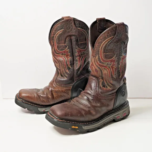Justin Tanker Steel Toe Work Boots Brown Leather Western Vibram Rodeo Mens 10 *