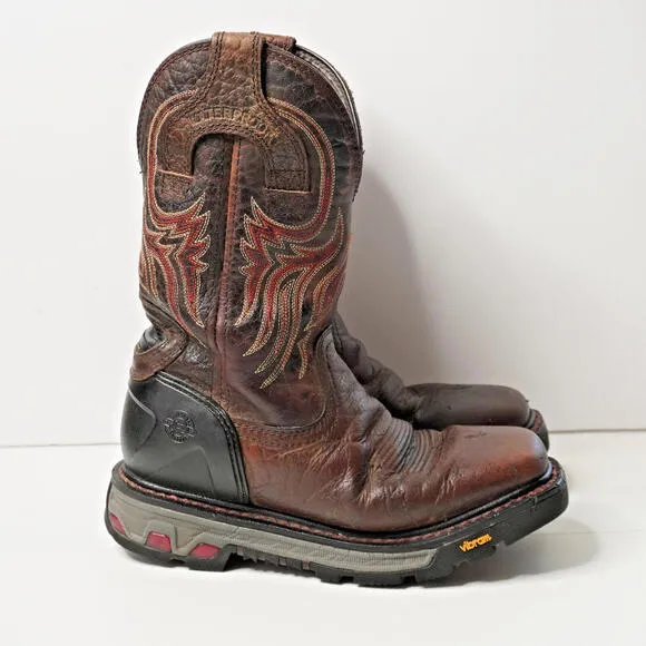 Justin Tanker Steel Toe Work Boots Brown Leather Western Vibram Rodeo Mens 10 *