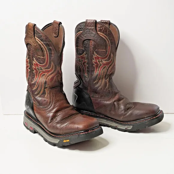 Justin Tanker Steel Toe Work Boots Brown Leather Western Vibram Rodeo Mens 10 *