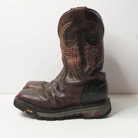 Justin Tanker Steel Toe Work Boots Brown Leather Western Vibram Rodeo Mens 10 *