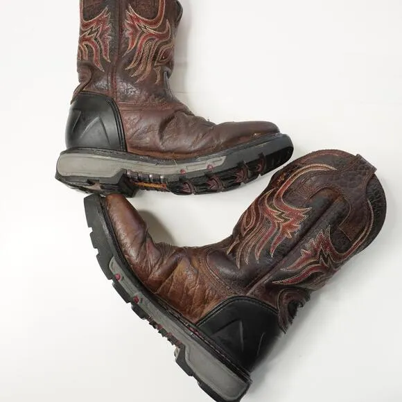 Justin Tanker Steel Toe Work Boots Brown Leather Western Vibram Rodeo Mens 10 *