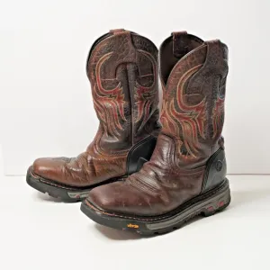 Justin Tanker Steel Toe Work Boots Brown Leather Western Vibram Rodeo Mens 10 *