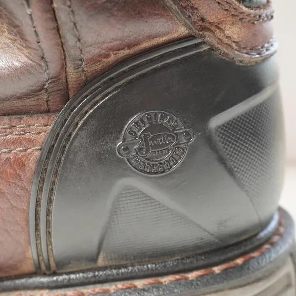 Justin Tanker Steel Toe Work Boots Brown Leather Western Vibram Rodeo Mens 10 *