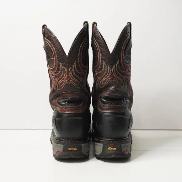 Justin Tanker Steel Toe Work Boots Brown Leather Western Vibram Rodeo Mens 10 *