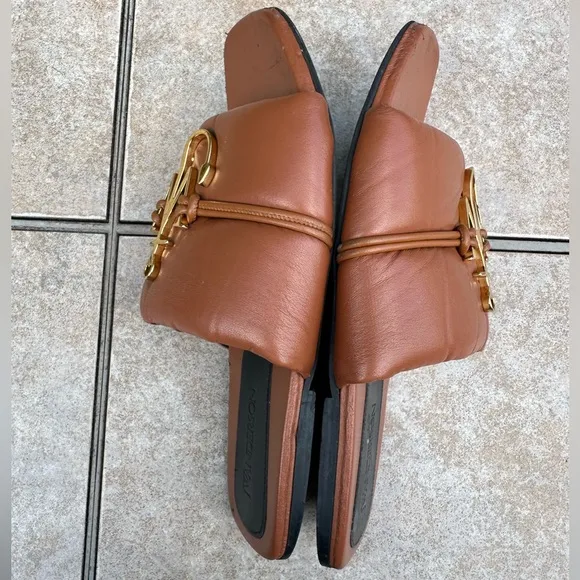 JW Anderson Anchor Logo Leather Slides Tan Brown