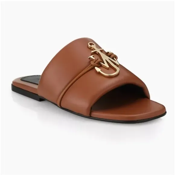 JW Anderson Anchor Logo Leather Slides Tan Brown