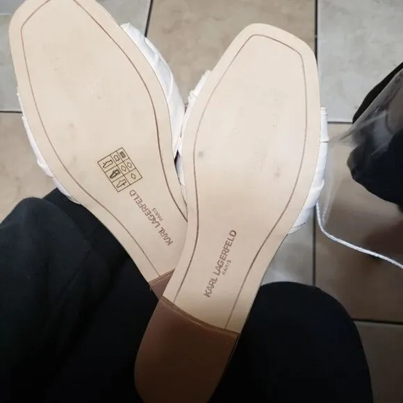 Karl Lagerfeld Rosie Bow Leather Slides Sandals  Size 7.5 M