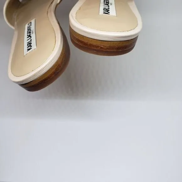 Karl Lagerfeld Rosie Bow Leather Slides Sandals  Size 7.5 M