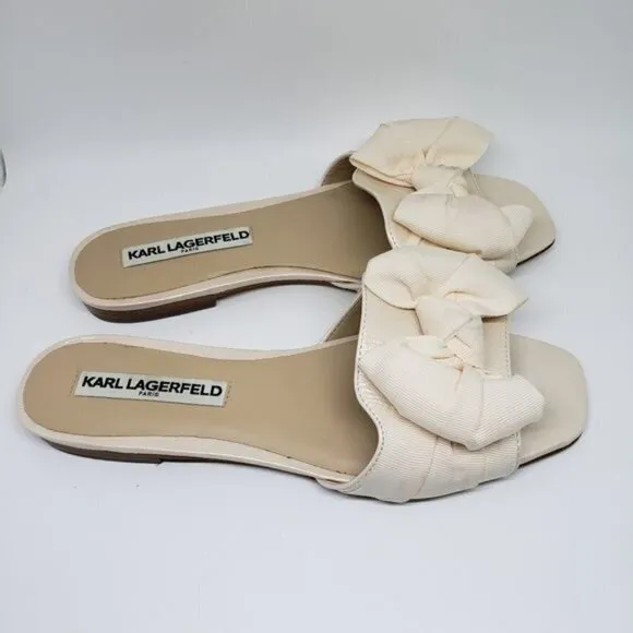 Karl Lagerfeld Rosie Bow Leather Slides Sandals  Size 7.5 M