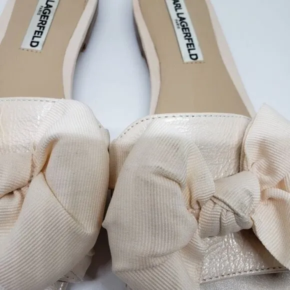 Karl Lagerfeld Rosie Bow Leather Slides Sandals  Size 7.5 M