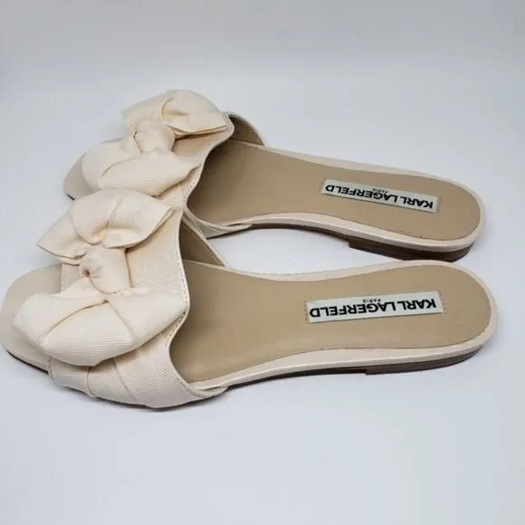Karl Lagerfeld Rosie Bow Leather Slides Sandals  Size 7.5 M