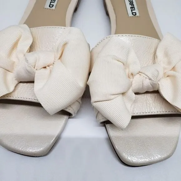 Karl Lagerfeld Rosie Bow Leather Slides Sandals  Size 7.5 M
