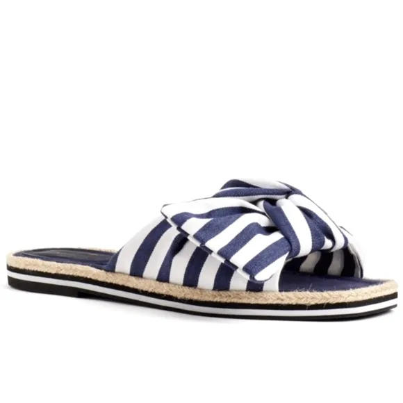 Kate Spade Caliana Stripe Slide Sandal Navy White Flat Designer Summer Shoe 8.5
