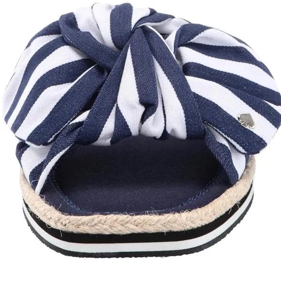 Kate Spade Caliana Stripe Slide Sandal Navy White Flat Designer Summer Shoe 8.5