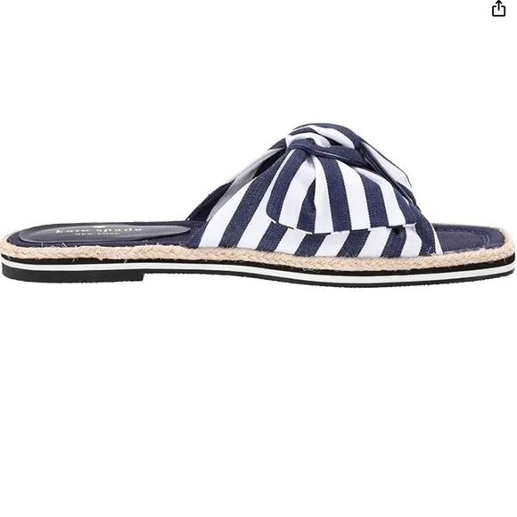 Kate Spade Caliana Stripe Slide Sandal Navy White Flat Designer Summer Shoe 8.5