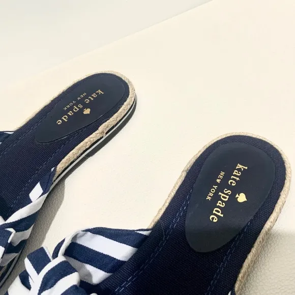 Kate Spade Caliana Stripe Slide Sandal Navy White Flat Designer Summer Shoe 8.5