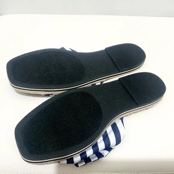 Kate Spade Caliana Stripe Slide Sandal Navy White Flat Designer Summer Shoe 8.5