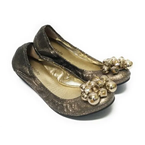 Kate Spade Gold Crackle Metallic Ballet Flats 6