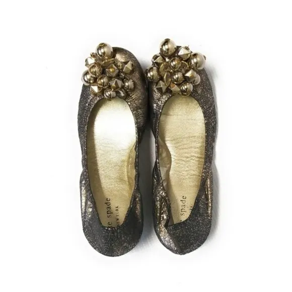 Kate Spade Gold Crackle Metallic Ballet Flats 6