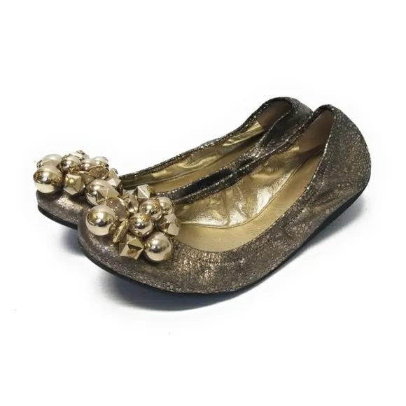 Kate Spade Gold Crackle Metallic Ballet Flats 6