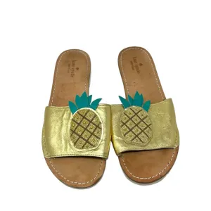 Kate Spade Ibis Embroidered Pineapple Slide Sandals In Gold Size US 9