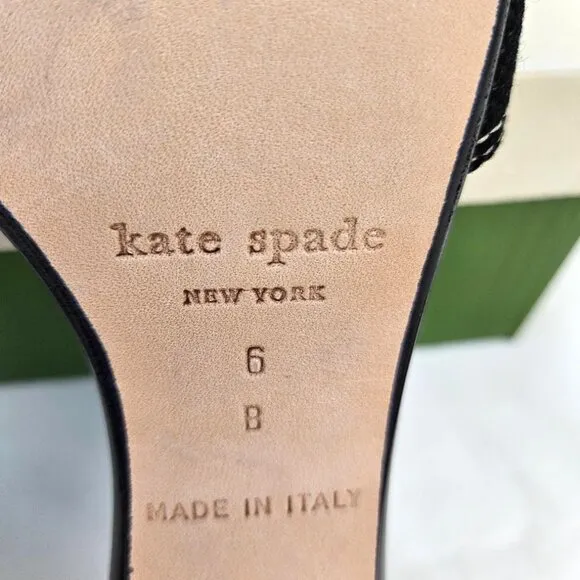 Kate Spade NEW &quot;Toby&quot; Black &amp; Natural Canvas &amp; Leather Slide Sandals NWT Sz 6B