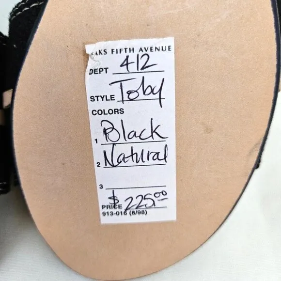 Kate Spade NEW &quot;Toby&quot; Black &amp; Natural Canvas &amp; Leather Slide Sandals NWT Sz 6B