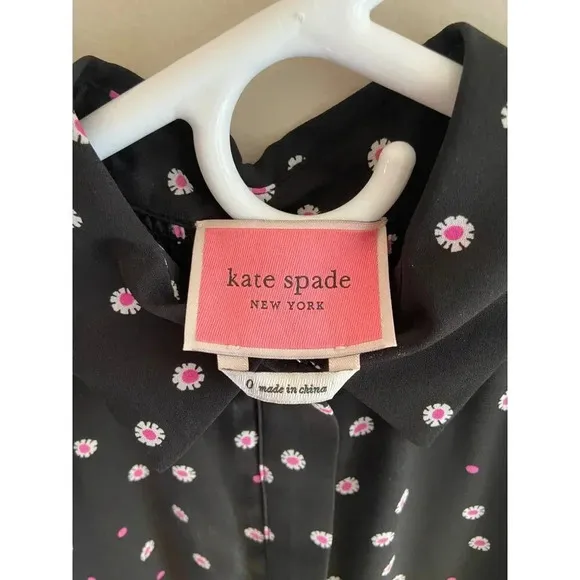 Kate Spade New York Daisy Dot Shirt Dress Size 0 Black Pink Polka Dot Florals