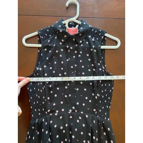 Kate Spade New York Daisy Dot Shirt Dress Size 0 Black Pink Polka Dot Florals
