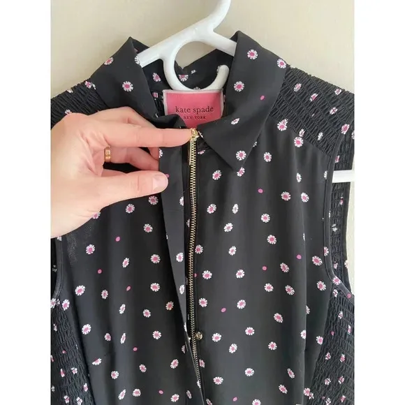 Kate Spade New York Daisy Dot Shirt Dress Size 0 Black Pink Polka Dot Florals