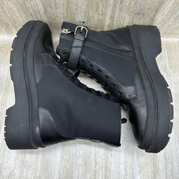 Kate Spade New York WINONA‎ Combat Boots Womens 9.5 Black Lace-up Pouch Lugged