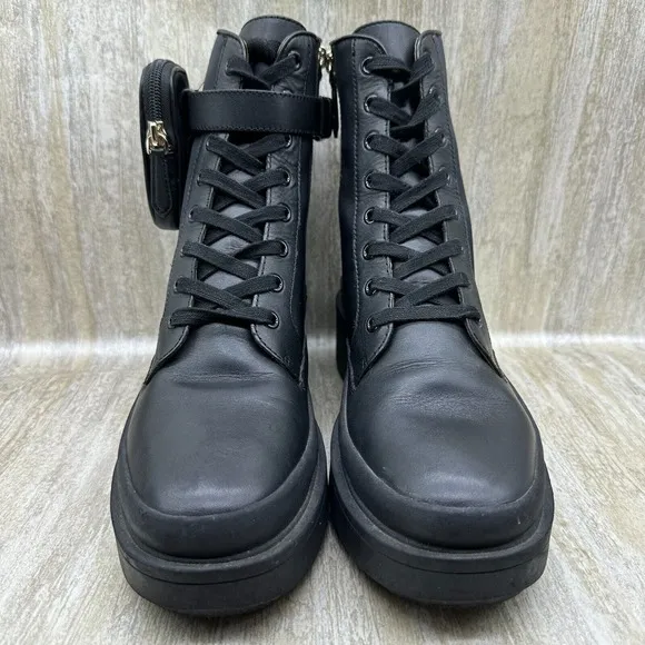 Kate Spade New York WINONA‎ Combat Boots Womens 9.5 Black Lace-up Pouch Lugged