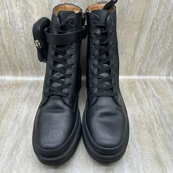 Kate Spade New York WINONA‎ Combat Boots Womens 9.5 Black Lace-up Pouch Lugged