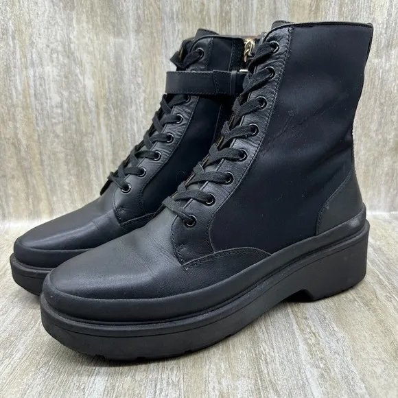 Kate Spade New York WINONA‎ Combat Boots Womens 9.5 Black Lace-up Pouch Lugged