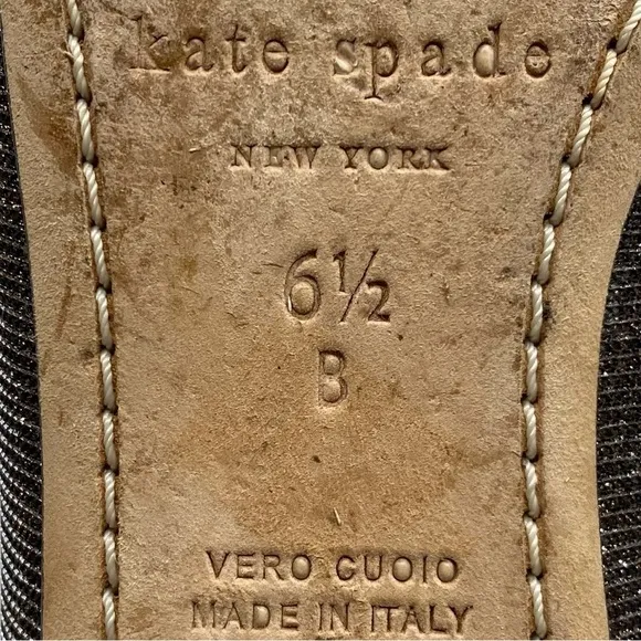 Kate Spade Womens Shoes Crystal Bow Flats 6.5 Gold Silver Designer Leather Italy