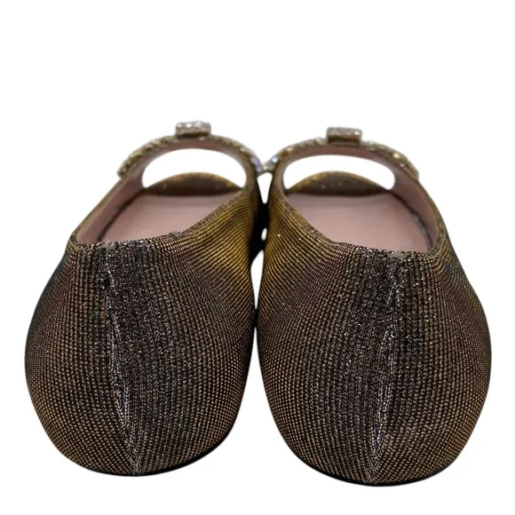 Kate Spade Womens Shoes Crystal Bow Flats 6.5 Gold Silver Designer Leather Italy