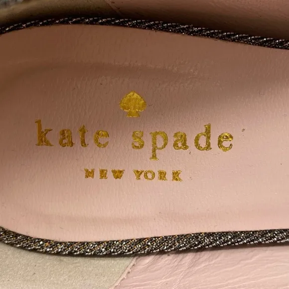 Kate Spade Womens Shoes Crystal Bow Flats 6.5 Gold Silver Designer Leather Italy