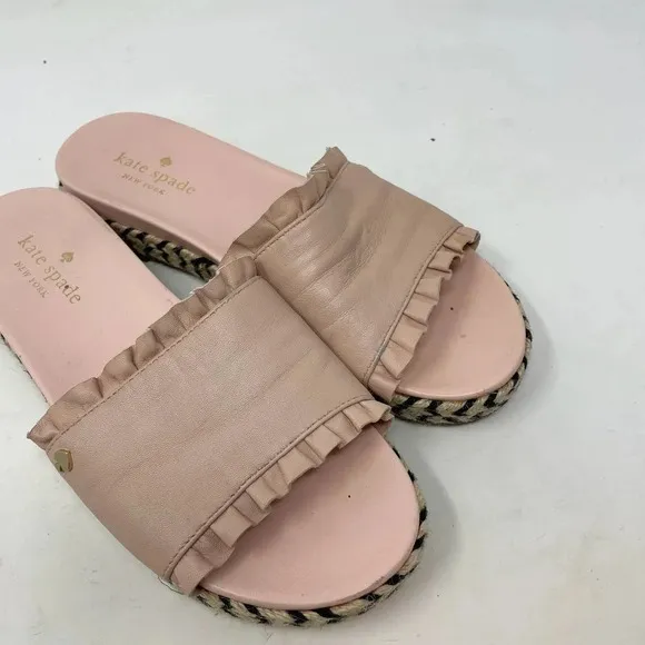 Kate Spade Zahara Pink Leather Ruffle Slide Espadrille Sandals Size US 6