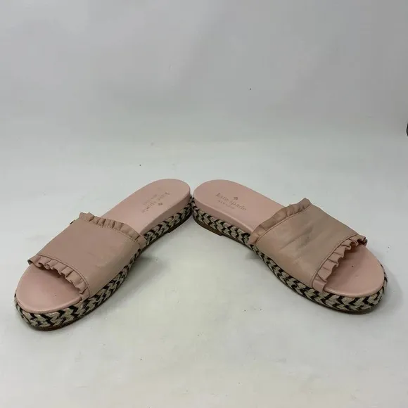 Kate Spade Zahara Pink Leather Ruffle Slide Espadrille Sandals Size US 6