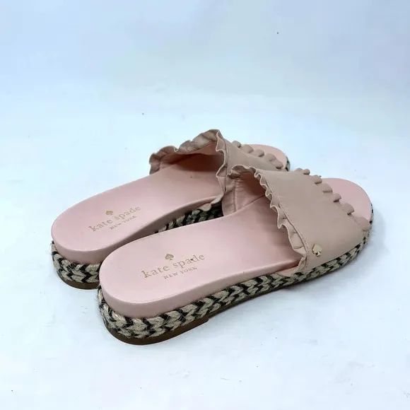 Kate Spade Zahara Pink Leather Ruffle Slide Espadrille Sandals Size US 6